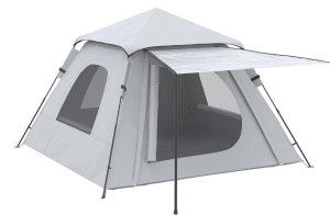 Outsunny 3-4 Person Automatic Camping Tent w/Porch, Pop Up Tent, Portable Backpacking Shelter with Mesh Windows, Zipped Door, Floor, Hang Hook