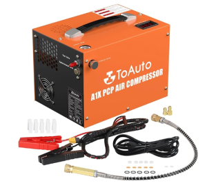 TOAUTO A1X PCP Air Compressor,4500Psi 30Mpa, Water/Oil-Free, One Button Start, Bursting disc, Powered by Car 12V DC or Home 110V AC (A1X)