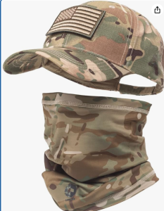Camo Hat Baseball Cap Camo Face Mask Neck Gaiter with American Flag Patch for Men/Women Outdoors Tactical Military