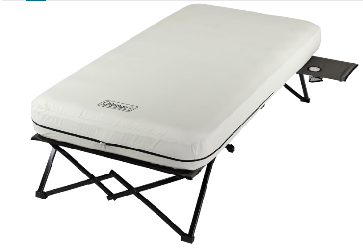 Coleman Queen-Size Airbed Cot Combination, Folding Air Mattress with Steel Frame & Side Table, Battery Pump Included, Great for Camping, Lounging, Elevated Sleeping, Guests, & More
