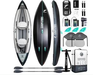 TIDETREK Inflatable Touring Kayak 1-Person & 2-Person with Waterproof Seat & Full Accessory Kit, Lightweight Recreational Kayak for Lake, River