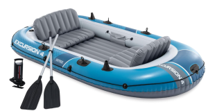  INTEX 66324EP Excursion 4 Inflatable Boat Set: Includes Deluxe 54in Aluminum Oars and High-Output Pump – Adjustable Seats with Backrest – Fishing Rod...