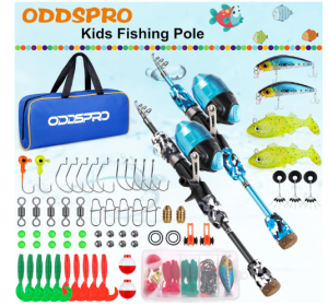  ODDSPRO Kids Fishing Pole Pink, Portable Telescopic Fishing Rod and Reel Combo Kit - with Spincast Fishing Reel Tackle Box for Girls, Youth