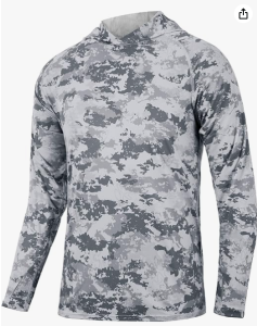 UPF 50+ Mens Fishing Shirts with Hood，Long Sleeve Sun Protection Hunting Shirt, Lightweight Camo Shirt for Hiking