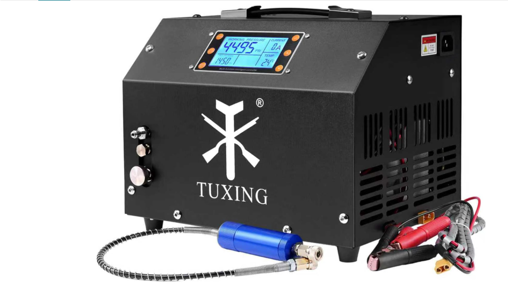TUXING PCP Air Compressor, Max 4500 PSI / 300 Bar, Dual Power Car 12V DC or Home 120V AC, Built-in Cooling Fan, with Adapter HPA Compressor for...